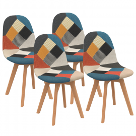 Set van 4 SARA Scandinavische stoelen met veelkleurige patchworkpatronen