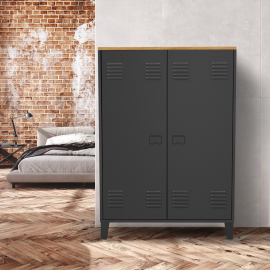 ESTER 2-deurs zwart metalen kast met industrieel design houten blad