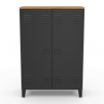 Armoire basse ESTER 2 portes métal noir et plateau bois design industriel