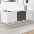 EFFIE 3-deurs Scandinavisch laag dressoir in wit en grijs hout 135 cm