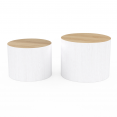 Lot de 2 tables basses cylindres gigognes GALIA bois et blanc