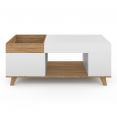 Table basse rectangulaire plateau relevable et plateau amovible avec coffre LOLA bois et blanc