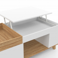 Table basse rectangulaire plateau relevable et plateau amovible avec coffre LOLA bois et blanc