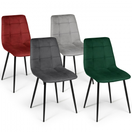 Lot de 4 chaises MILA en velours mix color vert, gris clair, gris foncé, bordeaux