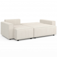 Canapé d'angle convertible et réversible JADE 240 cm avec coffre de rangement en velours côtelé beige