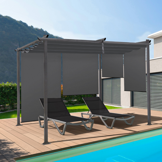 Pergola special edition schuifdak 3x4 M en 4 antracietgrijze luifels