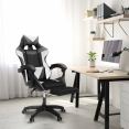 Fauteuil de gaming ALEX réglable avec repose-pied, coussin de tête et coussin lombaire noir blanc et gris