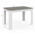 Table à manger rectangle ROZY 4 personnes blanc plateau effet béton 110 cm