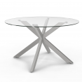 ALIX ronde salontafel met spinpoot, 70 cm, glazen blad, verchroomde poot