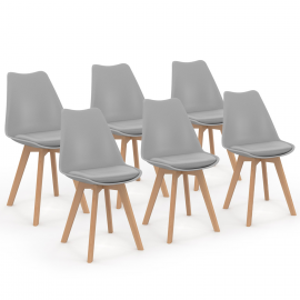 Set van 6 Scandinavische eetkamerstoelen SARA, lichtgrijs