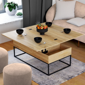 Multifunctionele salontafel met 2 DETROIT opklapbare bladen, waarvan er 1 kan worden omgebouwd tot eettafel