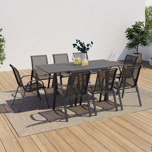 Tuinmeubelset POLY uitschuifbare tafel 90-180 CM en 8 stoelen donkergrijs