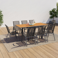 Salon de jardin POLY extensible table 90-180 CM et 8 chaises bois et gris anthracite