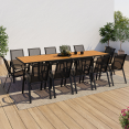 Tuinmeubelset POLY uitschuifbare tafel 135/270 cm en 12 stoelen hout en zwart