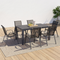 Tuinmeubelset POLY tafel 150 cm en 6 stapelstoelen antracietgrijs