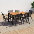 Salon de jardin POLY table 150 CM et 6 chaises empilables bois et noir