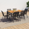 Salon de jardin POLY table 150 CM et 6 chaises empilables bois et gris anthracite