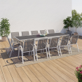 Salon de jardin POLY extensible table 135/270 cm et 12 chaises blanc et gris