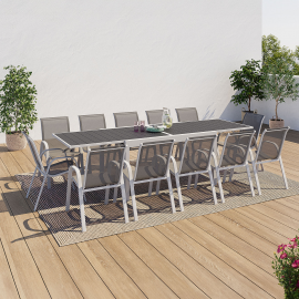 Tuinmeubelset POLY uitschuifbare tafel 135/270 cm en 12 stoelen wit en grijs