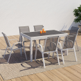 Salon de jardin POLY extensible table 135/270 cm et 12 chaises blanc et gris