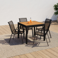 Tuinmeubelset POLY uitschuifbare tafel 90-180 CM en 8 stoelen hout en zwart