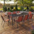 Salon de jardin MADRID table 190 CM et 8 chaises empilables terracotta