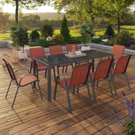 Tuinmeubelset MADRID tafel 190 CM en 8 stapelstoelen terracotta