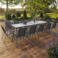 Tuinmeubelset MADRID uitschuifbare tafel 135-270 cm en 12 stapelstoelen antracietgrijs