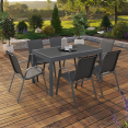 Salon de jardin MADRID table extensible plateau gris 135-270 CM et 12 chaises empilables gris anthracite