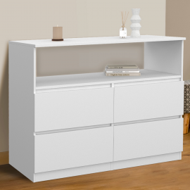 Commode 4 tiroirs TOMI 100 cm avec niche bois blanc