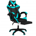 Fauteuil de gaming ALEX réglable avec repose-pied, coussin de tête et coussin lombaire noir et bleu turquoise