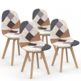 Set van 4 SARA Scandinavische patchwork stoelen, bruin