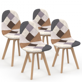 Set van 4 SARA Scandinavische patchwork stoelen, bruin