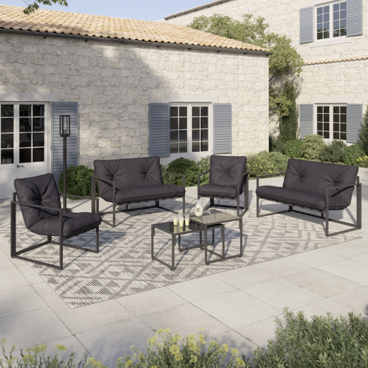 Salon de jardin bas NAIROBI 6 places en acier gris anthracite