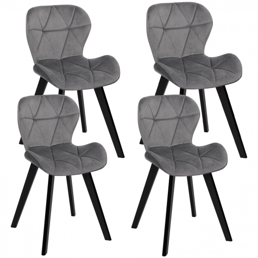 Lot de 4 chaises ROBINE en velours gris clair pieds noirs