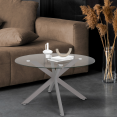 ALIX ronde salontafel met spinpoot, 70 cm, glazen blad, verchroomde poot