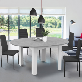DONA ronde uitschuifbare eettafel 4-6 personen wit betonnen effect blad 120-160 cm
