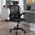 Fauteuil de bureau JAMES ergonomique en toile respirante et appui-tête avec roulettes noir