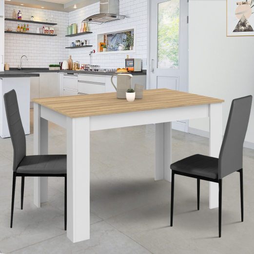 Table à manger rectangle ROZY 4 personnes blanc plateau façon hêtre 110 cm