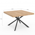 ALIX vierkante eettafel, hout en zwarte spinpoot, 8 personen, 120 cm