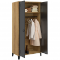 ESTER 2-deurs zwart metalen en houten contour garderobe met industrieel design