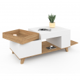 Table basse rectangulaire plateau relevable et plateau amovible avec coffre LOLA bois et blanc