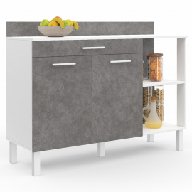 CINA 120 CM lage keukenkast met H.83 cm werkblad, 2 deuren + lade, wit met betoneffect