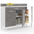 Buffet bas de cuisine 120 CM CINA plan de travail H.83 cm 2 portes + tiroir blanc et effet béton