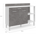 Buffet bas de cuisine 120 CM CINA plan de travail H.83 cm 2 portes + tiroir blanc et effet béton