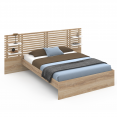 Tweepersoonsbed AMALIA met hoofdbord, nachtkastjes en lattenbodem 140 x 190 cm beuken en wit