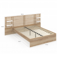 Tweepersoonsbed AMALIA met hoofdbord, nachtkastjes en lattenbodem 140 x 190 cm beuken en wit