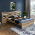 Tweepersoonsbed AMALIA met hoofdbord, nachtkastjes en lattenbodem 140 x 190 cm beuken en wit