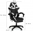 Fauteuil de gaming ALEX réglable avec repose-pied, coussin de tête et coussin lombaire noir et blanc