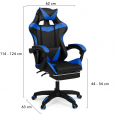 Fauteuil de gaming ALEX réglable avec repose-pied, coussin de tête et coussin lombaire noir et bleu